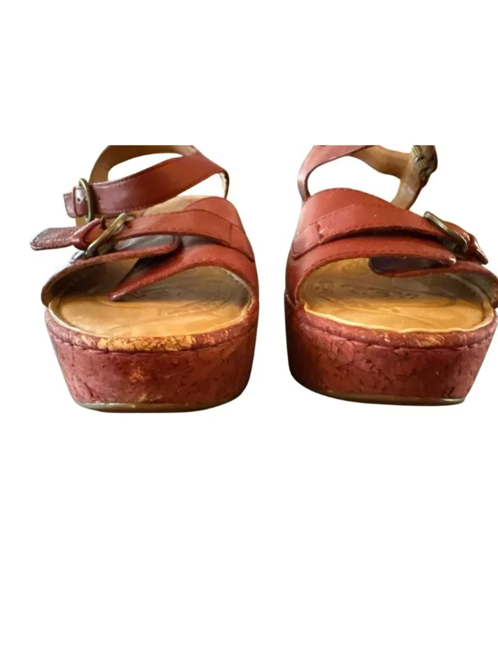 Born Red Leather Platform Wedge Sandals With Adjustable Straps & Buckle Accents